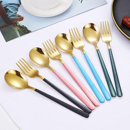Gold Silver Color Mirror Dinnerware Set 304 Stainless Steel Fork Spoon Kitchen Tableware Household Restaurant