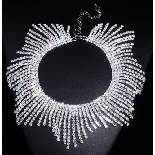 New Fashion Rhinestones Tassel Collar Choker Necklaces For Women Luxury Wedding Jewelry Crystal Statement Necklaces & Pendants