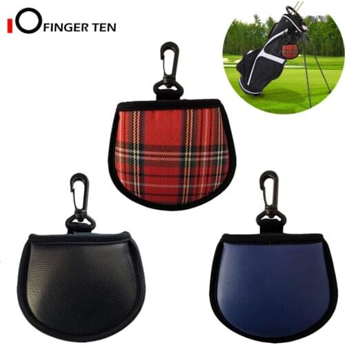 New Design Golf Ball Cleaner Pouch Bag with Clip Pu Leather Cleaning Pocket Washer Black Navy