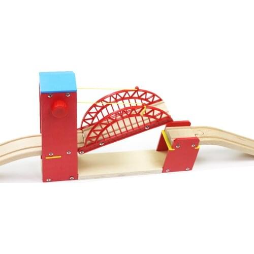 New Red Suspension Bridges Lift Bridge Wood Track Beech Wooden Railway Magnetic Train Circular Track Accessories fit for Biro