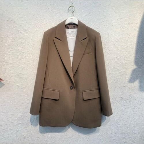 New large size womens spring and autumn blazer, Korean version looks foreign and slim one button Blazer brown black fashion