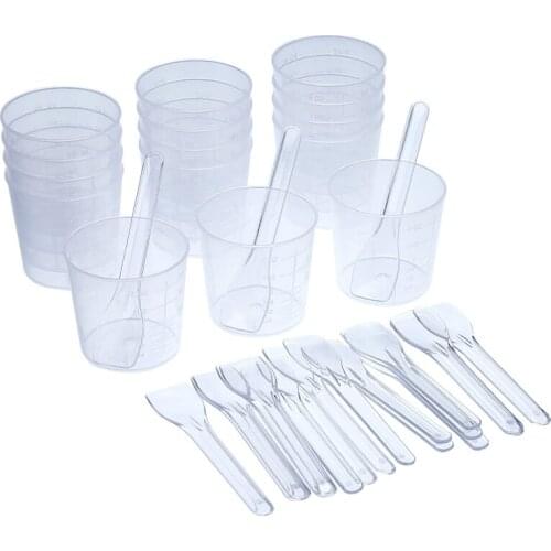 MONGKA 20 Pieces 2OZ 60ML Graduated Plastic Cups and 20 Pieces Plastic Applicators/Sticks for Mixing Paint, Stain, Epoxy, Resin