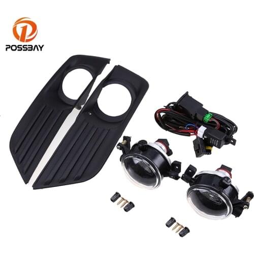 POSSBAY Fit for Ford Focus MK2 2005/2006/2007/2008 ABS Plastic Black Front Lower Bumper Left Right Fog Lights Lamp Grill Grilles