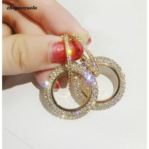 New Design Creative Jewelry High Quality Crystal Earrings Round Gold And Silver Earring Wedding Earrings Ladies Brincos De Festa