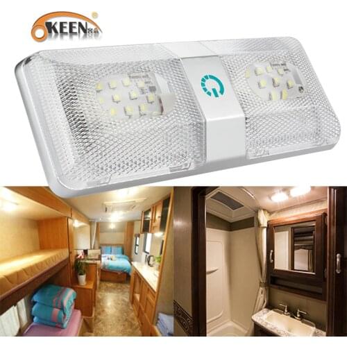 OKEEN 12v Car LED Rectangular Ceiling Dome Lamp Touch Switch White Interior Roof Spotlight Marine/Yacht RV Caravan Reading Lamp