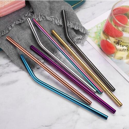 10pcs 304 stainless steel straws titanium-plated material curved straws beverage milk tea straws metal colored straws 8x215mm