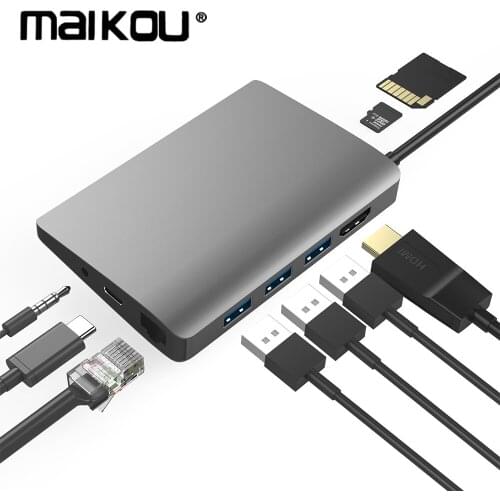 Maikou 9-in-1 USB C Hub Mini DP USB-C 4K Video HDMI Hub with Type-C Gigabit Ethernet Adapter USB 3.1 USB C Type C3.1 HUB
