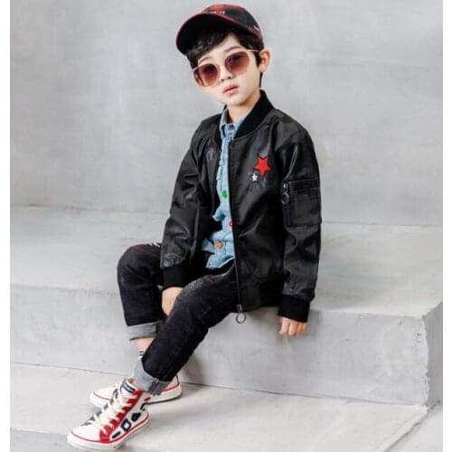 Top Quality Spring Leather Boys Jacket And Coat Waterproof Fashion Pattern O-Neck Black Kids Blazers Jackets Free Shipping LE4