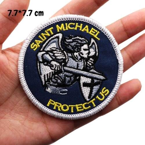 Saint michael protect us Embroidered punk biker Patches Clothes Stickers Apparel Accessories Badge