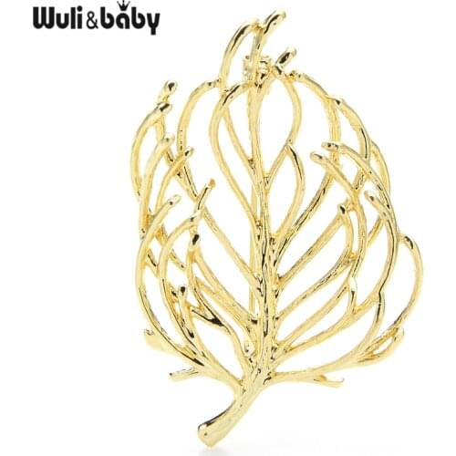 Wuli&baby Leaf Brooches For Women Unisex Classic 2-color Plant Party Office Brooch Pins Gifts