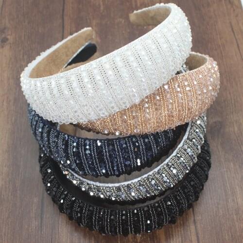 Fashion Handmade Crystal Beaded Wide Sponge Baroque Rhinestone Hair Band Elegant For Women Hair Accessories Headwear Headband