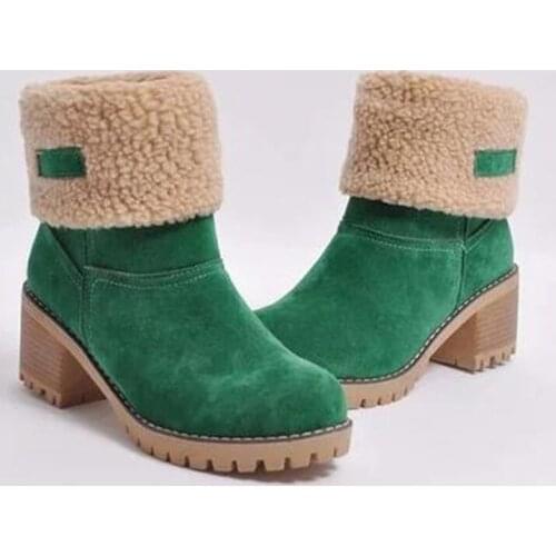 Women Suede Boots Winter Snow Boots Warm Cotton-padded Shoes Mid Heels Ankle Boots Footwear Plush Boots