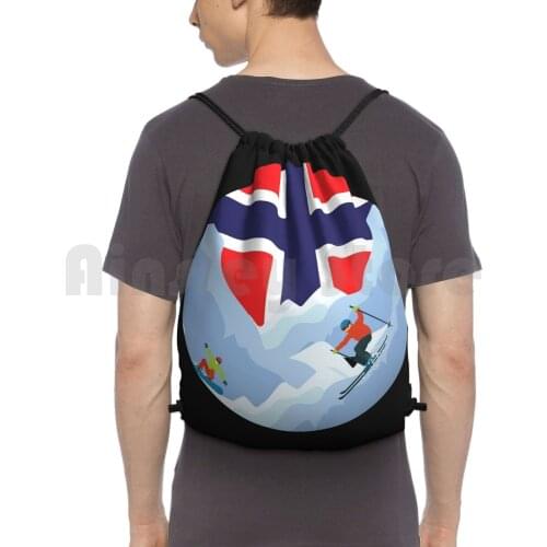 Winter Sports In Norway Backpack Drawstring Bags Gym Bag Waterproof Skiing Norway Norway Skiing Skiing In Norway