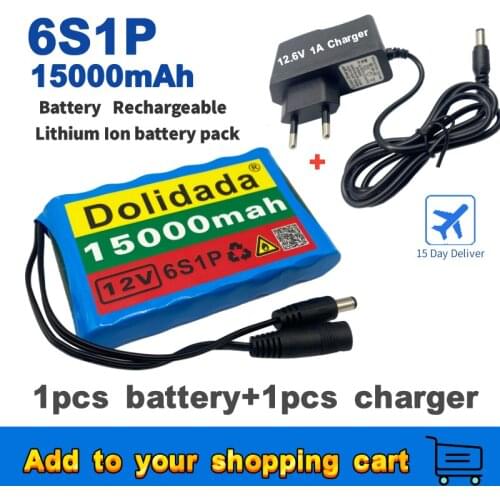 Portable Super 12V 6S1P 15000mah battery Rechargeable Lithium Ion battery pack capacity DC 12.6v 15Ah CCTV Cam Monitor + charger