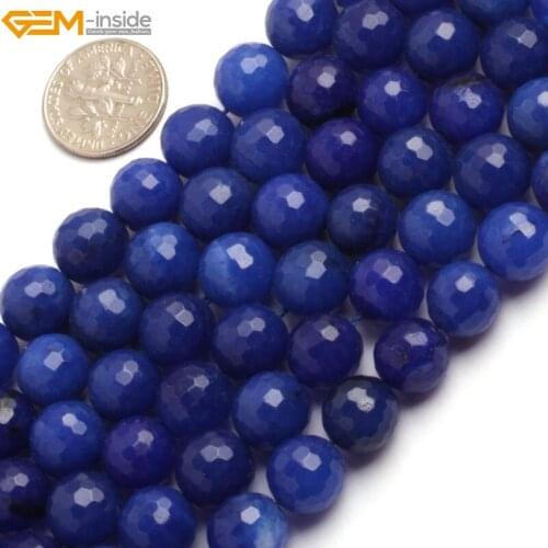 Gem-inside 6-18mm Round Stone Beads Faceted Dark Blue Jade Beads For Jewelry Making Beads 15inches DIY Beads