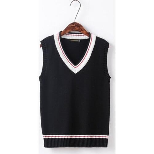 Black Men and women couples Red white stripes Secondary color simple Black V-neck vest sweater
