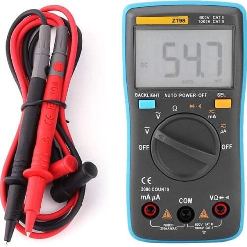 ZT98 2000 Counts Digital Multimeter LCD Digital Display Auto Range AC DC Voltage Current Resistance Diode Measuring Tester Tool