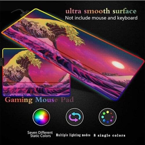 Colorful Great Wave off Kanagawa Large Size RGB LED Mouse Pad Gaming Laptop keyboard durable mice mats RGB and Ordinary pad