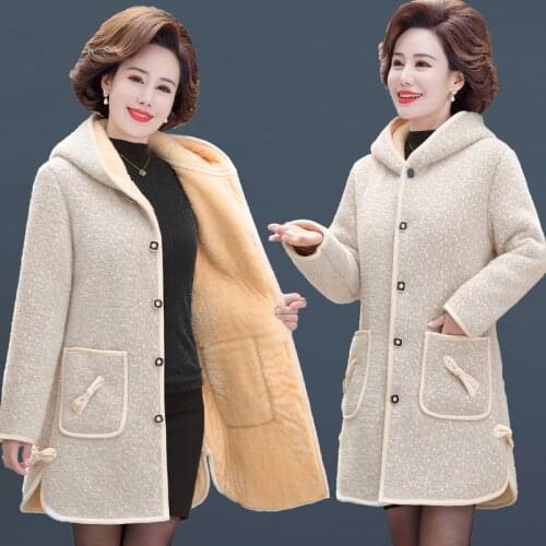 Elegant Mother Coat Women Mink velvet plus velvet plus cotton Jacket 2021Winter Thick Warm Coat Hooded Lady Plus Size Outerwear