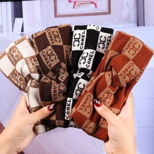 Elegant Soft Knitting Woolen Headband for Women Girls Headdress Classic Printing Headbands Fashion Ladies Headwear Accessories