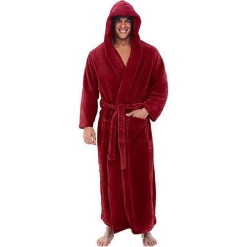 Casual Mens Bathrobes Flannel Robe Hooded Long Sleeve Couple Men Woman Robe Plush Shawl Kimono Warm Male Bathrobe Coat