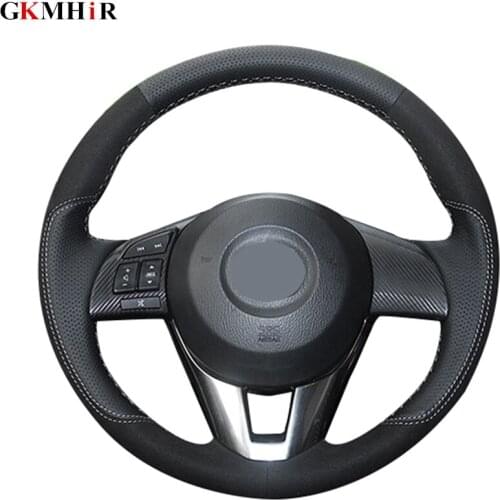 GKMHiR DIY Hand-stitched Black Genuine Leather Car Steering Wheel Cover for Mazda 3 Mazda 5 Mazda 6 2003-2009