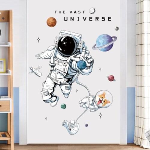 Creative DIY Space Planet Astronaut Wall Sticker For Kids Room Boys Bedroom Home Decor Wall Decals Mural Art PVC Wallpaper