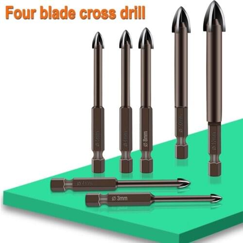 Cross Hex Tile Bits Glass Ceramic Concrete Hole Opener Alloy Triangle Drill Size 3/4/5/6 mm drill bits Glass Bits