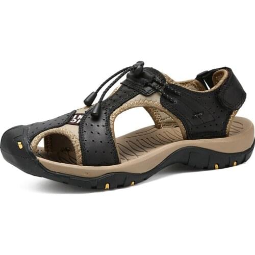 Large Size Summer New Mens Sandals Fashion Top Layer Leather Toe Cap Beach Shoes For Men