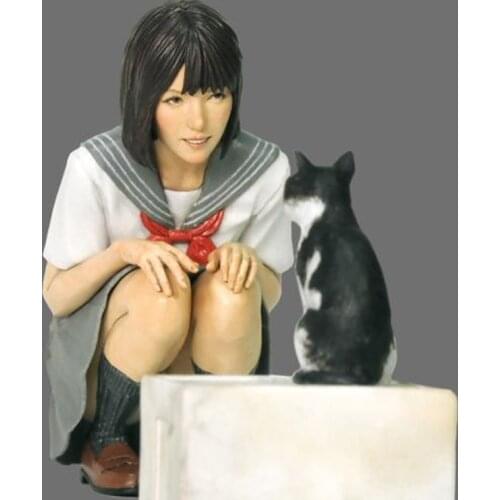1:20 Scale Japan Girl & Cat Figure Model Resin Unpainted Garage Kit Statue