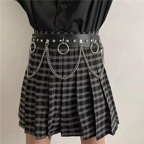 Faux Leather Metal Circle Chain Tassel Waist Belt Punk Gothic Body Accessories