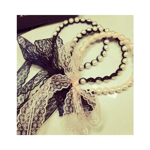 New Product Promotion Ladies Fashion Elegant Beautiful Sexy Hairband New Ladies High-end Pearl Winding Lace Bow Tie Headband Hea