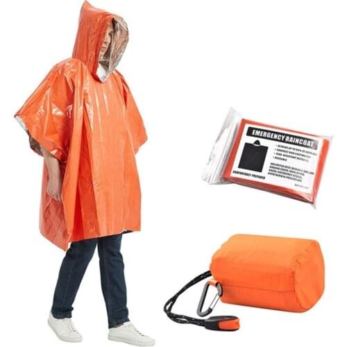 Orange Emergency Raincoat Aluminum Film Disposable Poncho Cold Insulation Rainwear Blankets Survival Tool Camping Equipment