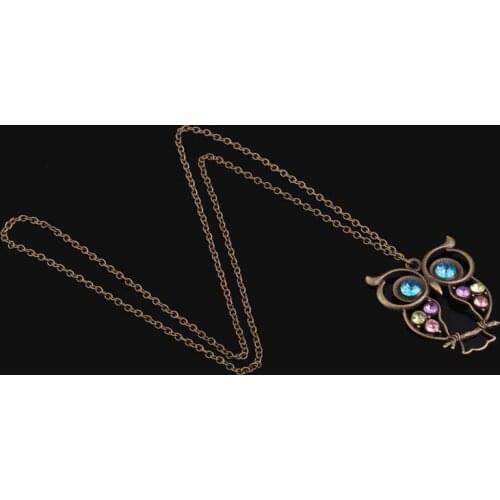 Sweater Necklace Vintage Rhinestone Owl Jewelery Long Pendant SUB Sale