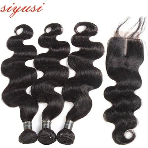 Peruvian Body Wave 3/4 Bundles With Lace Closure Design For Winter Human Hair Weave Bundles With Middle Part Lace Closure