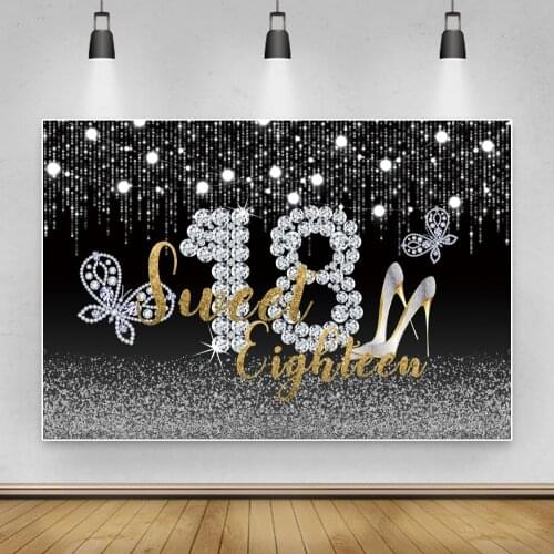 Silver Diamonds Girls Women High Heels 18 20 30 40th Birthday Party Glitter Polka Dots Black Photo Backdrop Photo Background