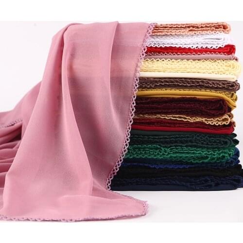 10pc/lot BUBBLE CHIFFON HIJABS SCARF Fashion women lace edges scarf muslim hijab long wrap shawls veil