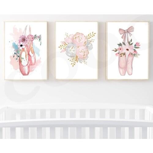 Scandinavian Pink Flower Nordic Ballet Shoes Posters and Prints Wall Art Canvas Painting Wall Pictures for Living Room Decor