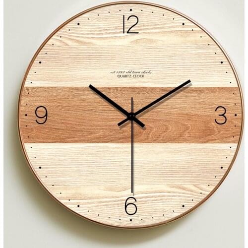 Modern European style creative wood grain mute wall clock, stylish living room bedroom personality quartz clock wall watch