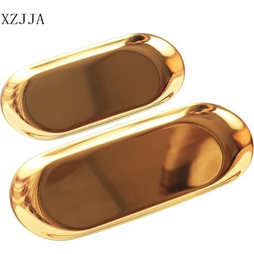 XZJJA Nordic style Gold/Silver/Color Stainless steel Oval Plate Kitchen Cake Bread Dessert Saucer Snack Tray Home Trinket Dishes