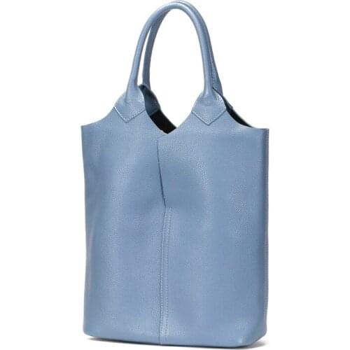 Genuine Leather Women Tote Bag Causal Style Cowhide Minimalism Female Bucket Handbag Luxury Designer Bag Natural Leather 2021