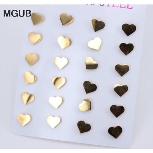 Hot Sale 12 pair /Set Stainless Steel Heart-shaped Stud earring For Women Simple Earrings Party Jewelry Gift Free Shipping LH736