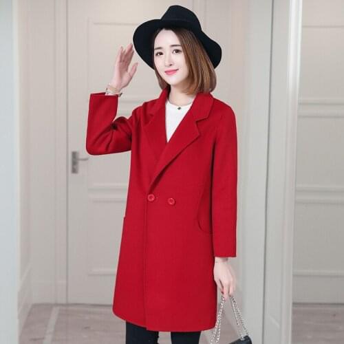 Casacas Para Winter Women Long Wool Coat Female Turn Down Collar Red Yellow Coats Campera Mujer Casaco KJ183
