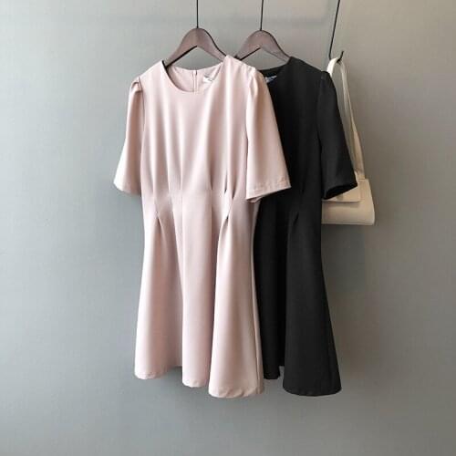 2020 O-Neck Summer Half Sleeve Knee Length Midi Elegant Waist Design Women Casual Dress Pink and Black Vestidos