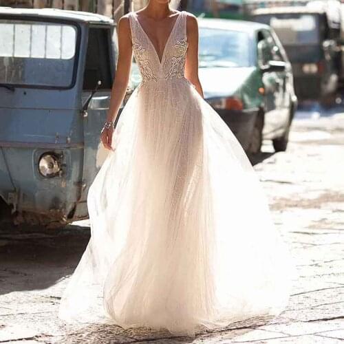 SSYFashion new sexy evening dress deep v-neck Backless lace appliques beading long beach gowns romantic prom formal dresses