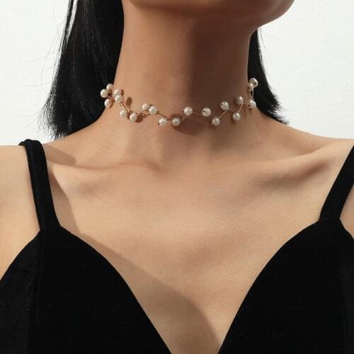 New Pearl Necklace For Women Kpop Pearl Choker Necklace Gold Color Goth Chocker Jewelry On The Neck Pendant 2021 Fashion