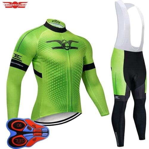 2021 Green Mens Long Cycling Jersey 9D Set MTB Uniform Bicycle Clothing Breathable Bike Clothes Ropa Ciclismo Maillot Culotte