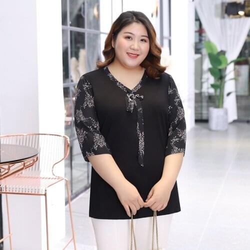 2XL To 7XL Plus Size Women Blouses V-neck Floral Print Loose Casual Shirt Spring Summer Tops Woman Robes T9325