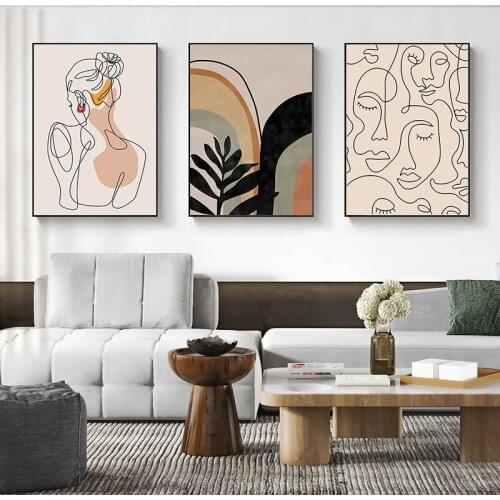 3 Pieces Abstract Woman Line Vintage Poster Canvas Painting Modern Wall Art Print Minimalist Pictures for Living Room Home Decor