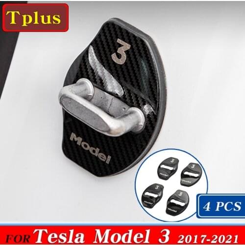 4Pcs/Set Model3 Car Door Lock Protective Cover Stainless Steel For Tesla Model 3 2021 Door Sticker Car Styling Accessories Three